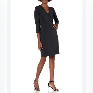 Lark & Ro Women's Dark Gray Surplice Bodice Ruched Side Shift Dress, Size 10
